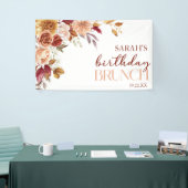 Burgundy Verbrande Sinaasappel Bloemige Verjaardag Spandoek (Beurs)