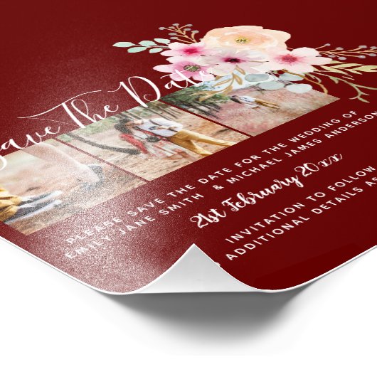 Burgundy Verlovingsfoto Save the Date BUDGET Foto Afdruk (Hoek)