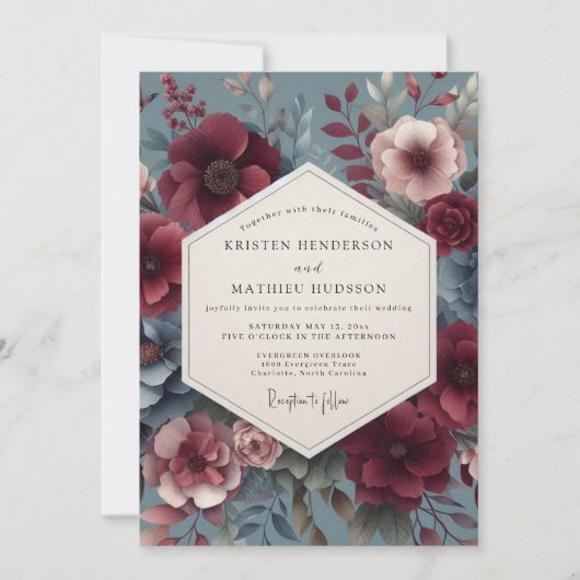 Burgundy Victorian Bloom Wedding Kaart (Voorkant)