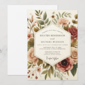 Burgundy Vintage Bloom Wedding Kaart (Voorkant / Achterkant)