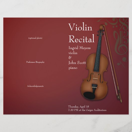 Burgundy Violin Viola vouwde het programma van de (Voorkant)