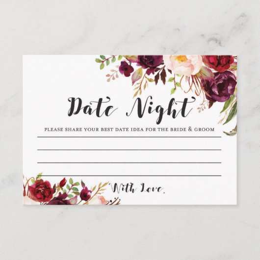 Burgundy Vrijgezellenfeest Date Night Card Informatiekaartje (Voorkant)