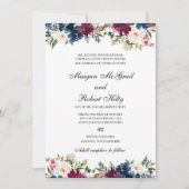 Burgundy Water Kleur Bloemstuk Trouw Uitnodiging (Voorkant)