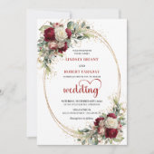 Burgundy Watercolor Boho Floral Wedding Invitation (Devant)