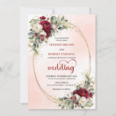 Burgundy Watercolor Floral Gold Wedding Invitation (Devant)