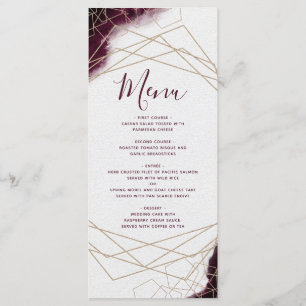 Burgundy Watercolor Menu Mariage géométrique