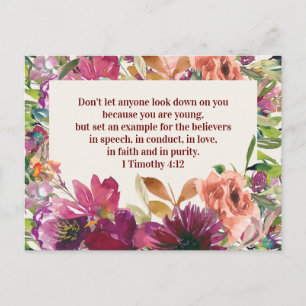 Burgundy waterverf bloemendecor christelijke Bijbe Briefkaart