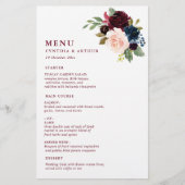 burgundy waterverf floral bruiloft menu (Voorkant)