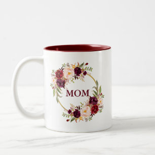 Burgundy Waterverf Floral Gold Ma Tweekleurige Koffiemok