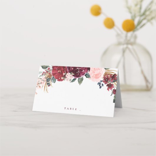 Burgundy waterverf floral rustige boho bruiloft (Voorkant)