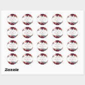 Burgundy waterverf floral rustige boho bruiloft ronde sticker (Vel)
