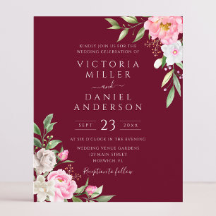 Burgundy Waterverf Floral Wedding