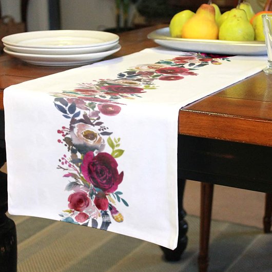 Burgundy Waterverf Florals Korte Tafelloper