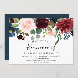 Burgundy Waterverf Flowers Family Reunion Invite Kaart