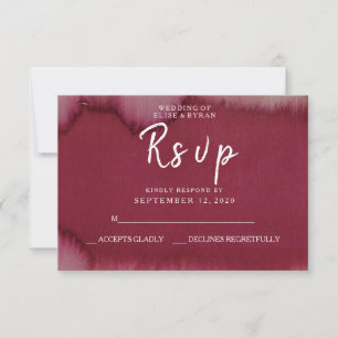 Burgundy Waterverf Paint Splash Wedding RSVP Kaartje