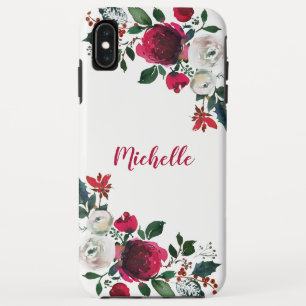 Burgundy Waterverf Peony Roos Floral Name iPhone XS Max Hoesje