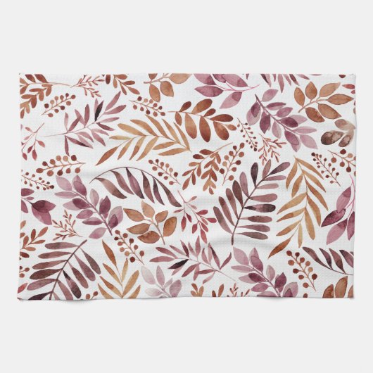 Burgundy Waterverf Rustic Leaves Theedoek (Horizontaal)