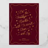 Burgundy Wavy Border Sparkle moderne Carte de vaca (Recto)