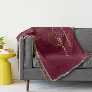 Burgundy Wedding Bride Groom Naam Datum Monogram Deken