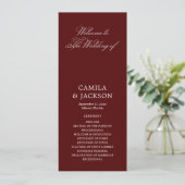 Burgundy Wedding Flat Program Kaart (Staand voorkant)