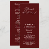 Burgundy Wedding Flat Program Kaart (Voorkant / Achterkant)