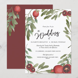 Burgundy Wedding Green Leaves Modern Botanical Kaart