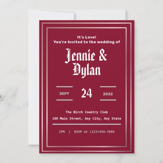 Burgundy Wedding Invitation Kaart (Voorkant)