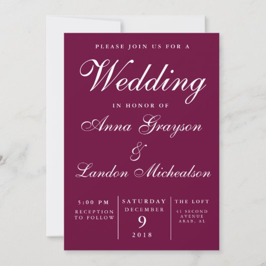 Burgundy Wedding Invitation Kaart (Voorkant)