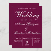 Burgundy Wedding Invitation Kaart (Voorkant / Achterkant)