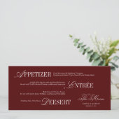 Burgundy Wedding Menu Card Kaart (Staand voorkant)