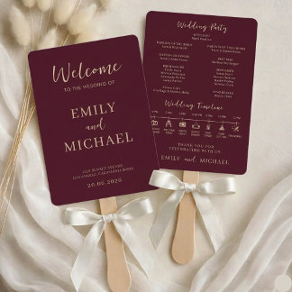 Burgundy Wedding Program Timeline Elegant Modern Handwaaier