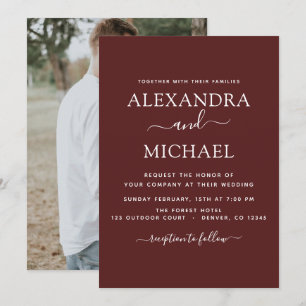 Burgundy Wedding Romantic Fotouitnodiging Kaart