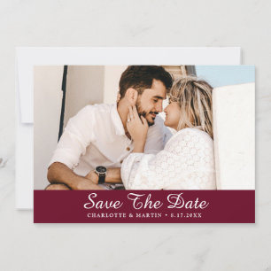 Burgundy Wedding Script Photo Save the Date Cards