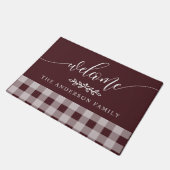 Burgundy White Buffalo Check Welcome Personated Deurmat (Schuin)
