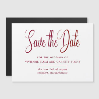 Burgundy & White Calligraphy Wedding Save the Date Magnetische Uitnodiging