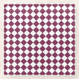Burgundy White Checker Diamond Pattern Glazen Onderzetter