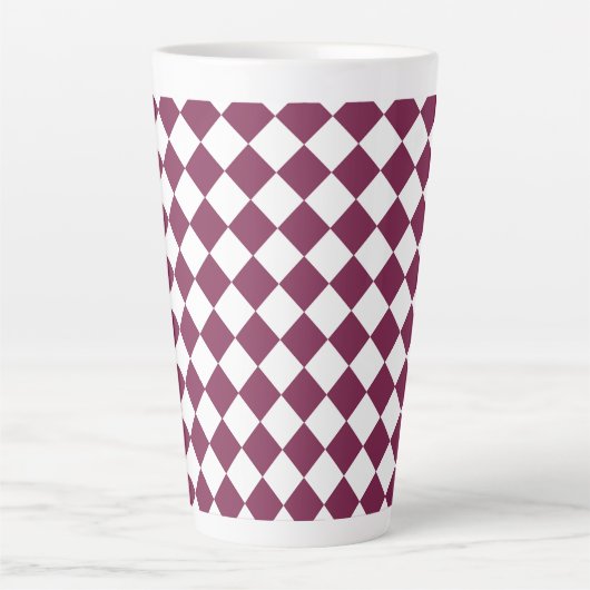 Burgundy White Checker Diamond Pattern Latte Mok (Voorkant)