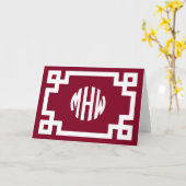Burgundy White Circle Monogram Grieks Kaart (Gele Bloem)