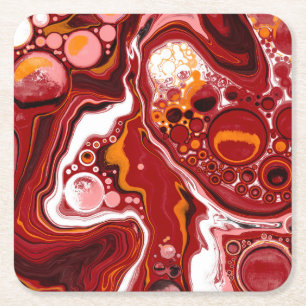 Burgundy White Digital Fluid Art Vierkante Kartonnen Onderzetter