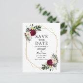 Burgundy White Floral Geo Lijst bewaarde datum Briefkaart (Staand voorkant)