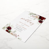 Burgundy & White Flowers Roos Gold Foil Wedding Folie Uitnodiging (Gedraaid)