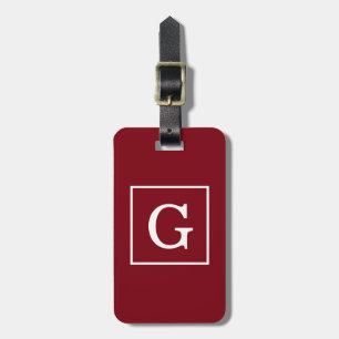 Burgundy White Framed Initiaal Monogram Bagagelabel