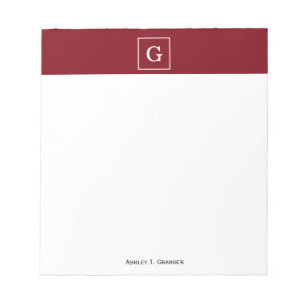 Burgundy White Framed Initiaal Monogram Notitieblok