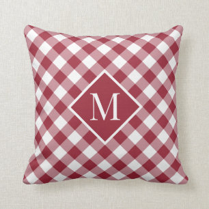Burgundy White Gingham Check Pattern Chic Monogram Kussen