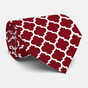 Burgundy White Moroccan Quatrefoil Pattern #5 Stropdas