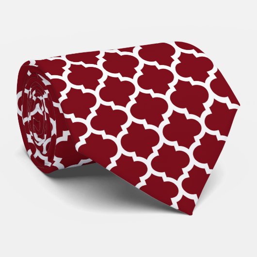 Burgundy White Moroccan Quatrefoil Pattern #5 Stropdas (Opgerold)
