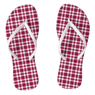 Burgundy White Plaid Pattern Teenslippers