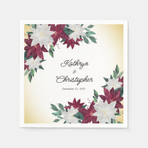 Burgundy & White Poinsettias Kersthuwelijk Servet
