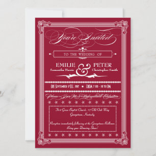 Burgundy & White Poster Style Faire-part de mariag