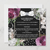 Burgundy white rose floral diamond bow chic kaart (Achterkant)